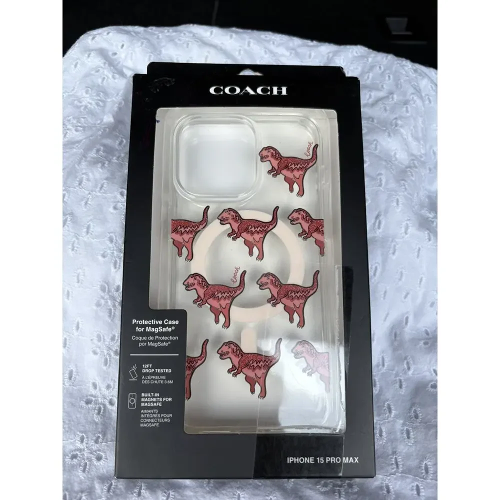NIB Coach Rexy Glitter Dinosaur iPhone 15 Pro Max Protective MagSafe Clear Case